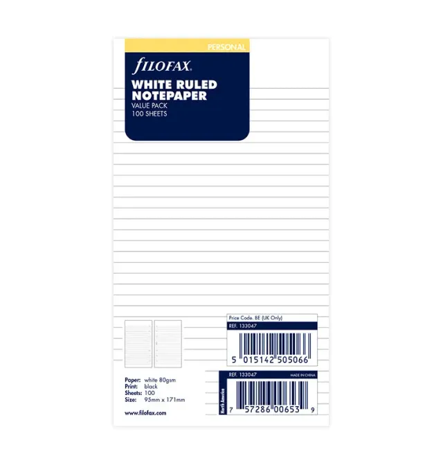 Filofax Personal recharge agenda ligné 100 feuilles