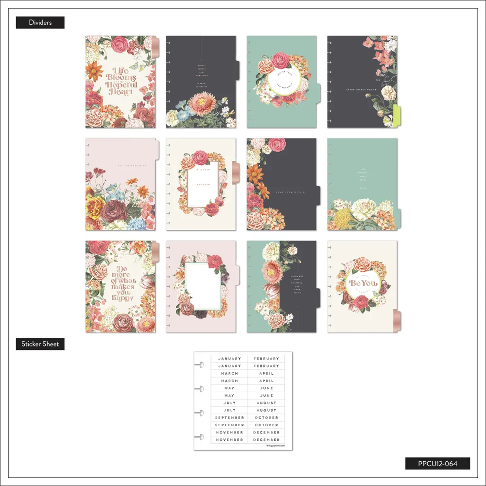 Happy Planner Gathered Flowers agenda classic dashboard 12 mois non daté
