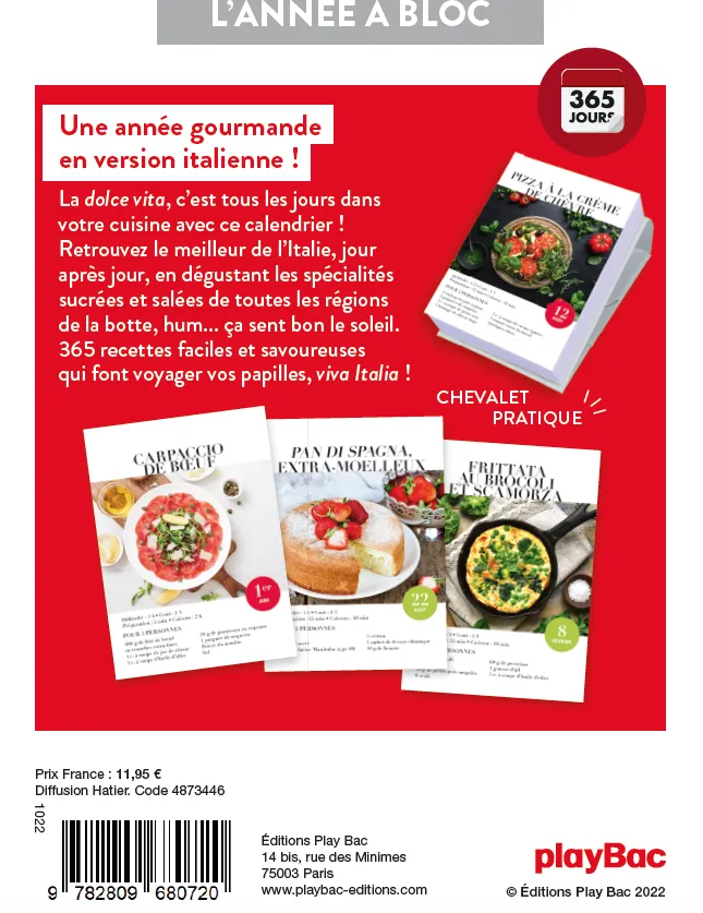 Frigobloc Viva Italia calendrier 365 recettes italiennes