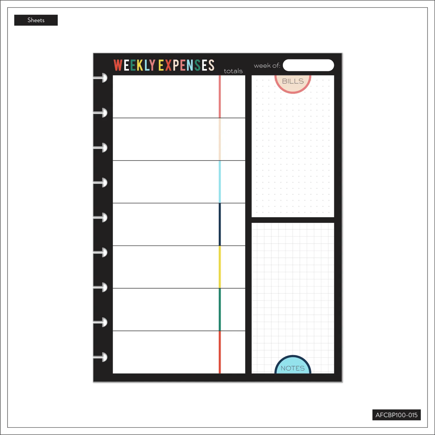 Happy Planner Bright Retro bloc budget Classic 100 feuilles