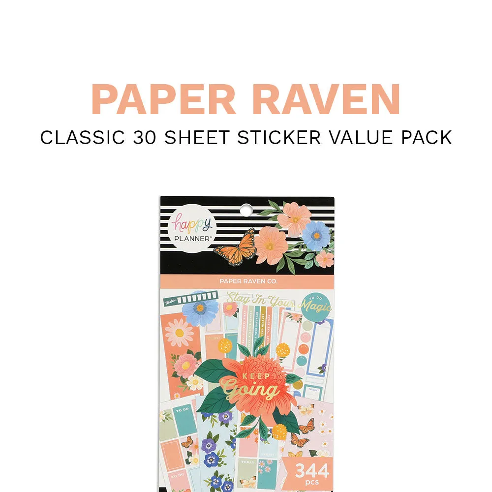 Happy Planner Paper Raven Co stickers Classic 344 floral doré