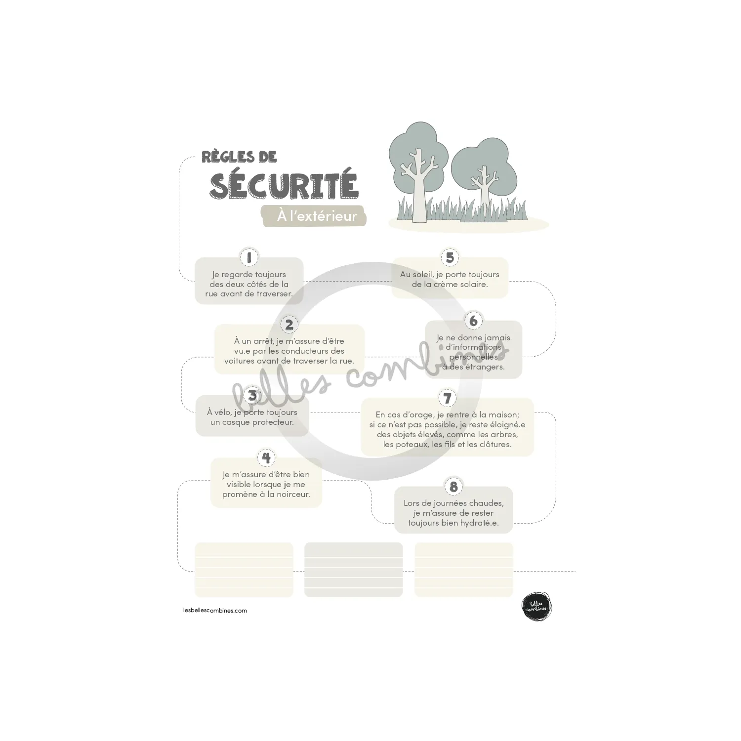 Les Belles Combines Sécurité Extérieur affiche éducative à imprimer