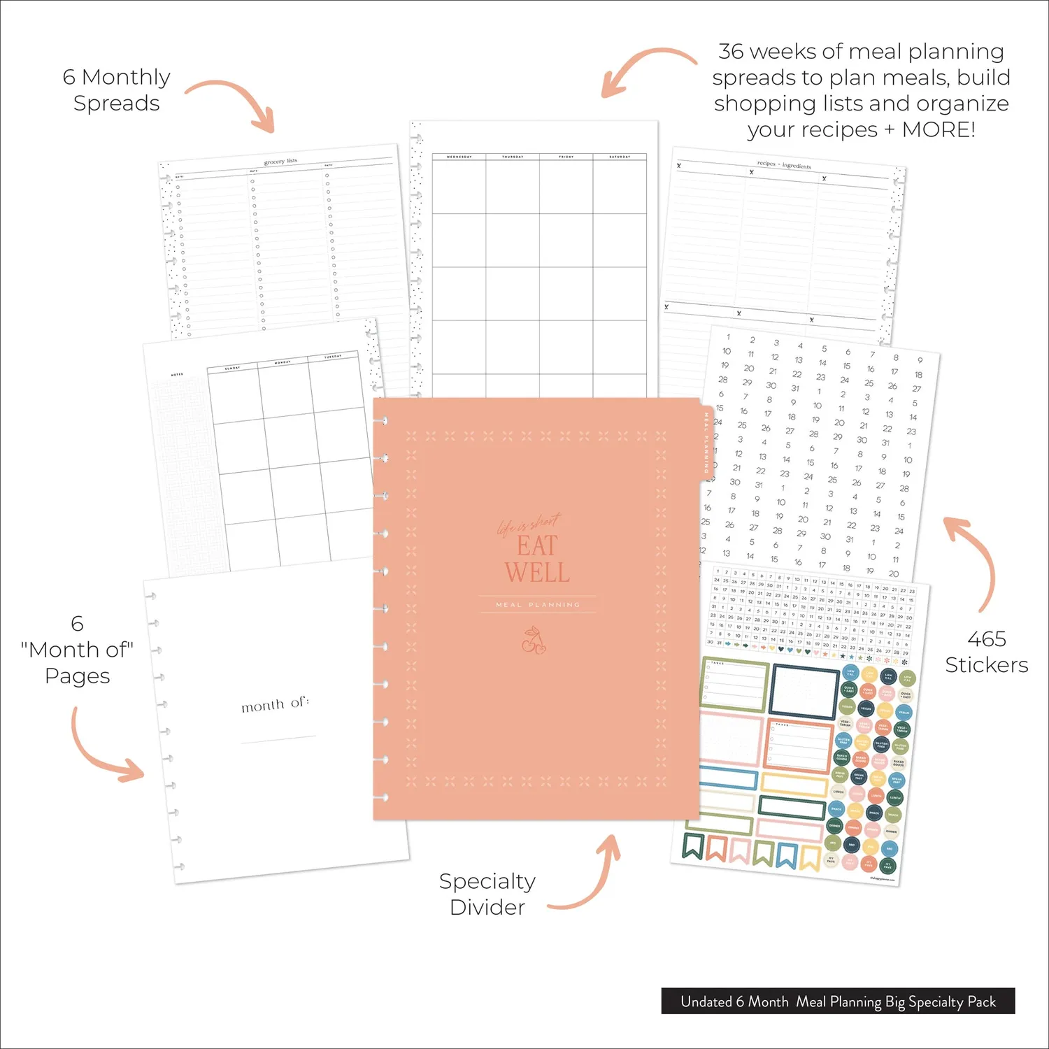 Happy Planner Meal Planning Big recharge agenda 6 mois menus