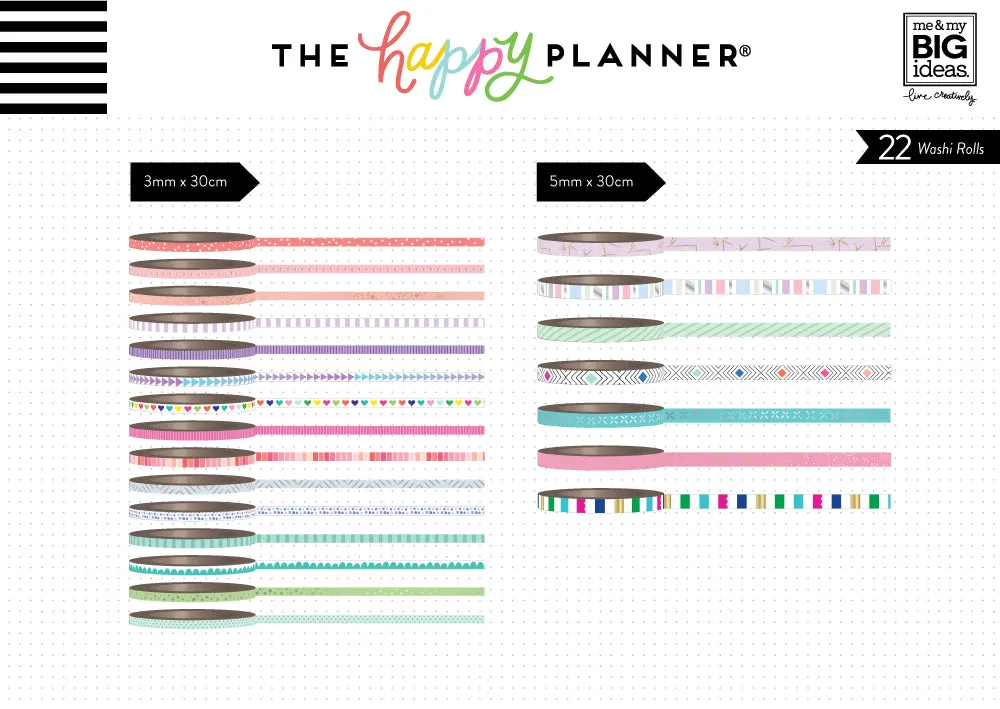 Happy Planner washi tape assortiment Pastels 22 rouleaux