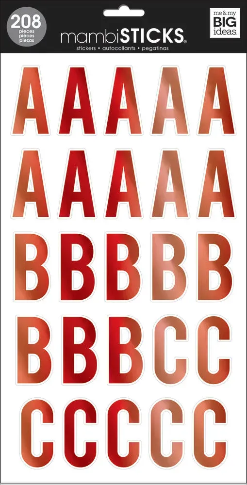 Happy Planner Alphabet lettres stickers rouge doré 8 feuilles