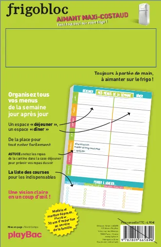 Frigobloc Mes Listes de menus bloc 52 listes aimanté