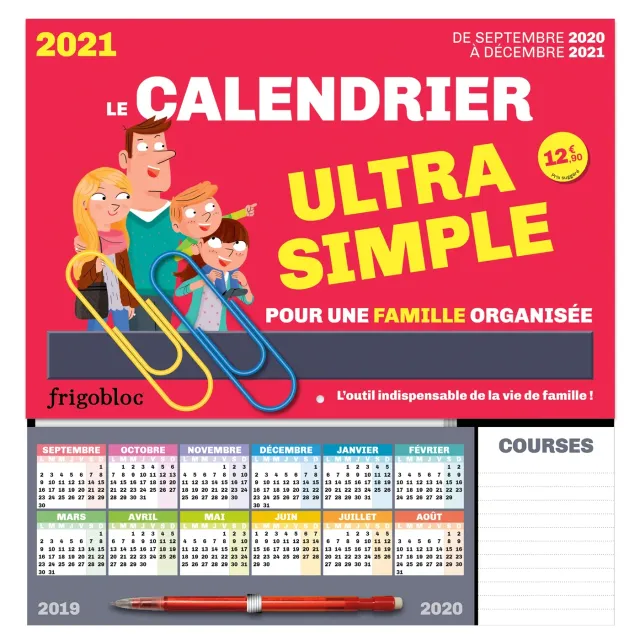 Frigobloc ultra simple calendrier familial sept 2020-déc 2021
