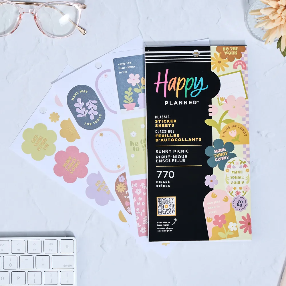 Happy Planner Sunny Picnic Student autocollants 770 pcs floral