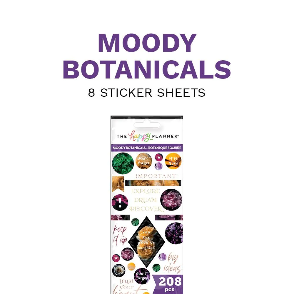 Happy Planner Moody Botanicals stickers fleurs 8 feuilles