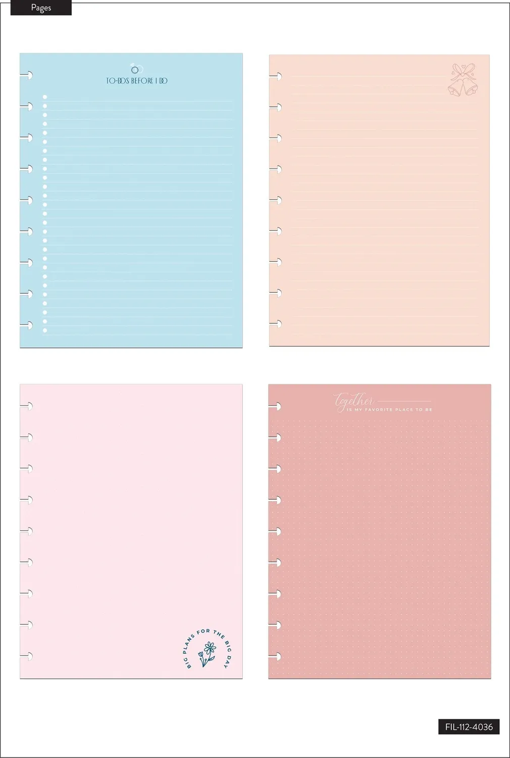 Happy Planner Wedding To Do recharge papier Classic mariage
