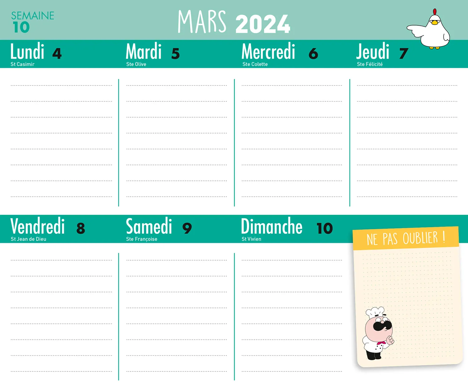 Frigobloc Hebdomadaire Chefclub 2024 calendrier familial aimanté