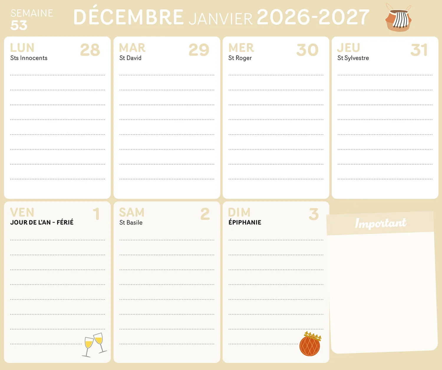 Frigobloc Hebdomadaire Maison Zen 2027 calendrier familial aimanté