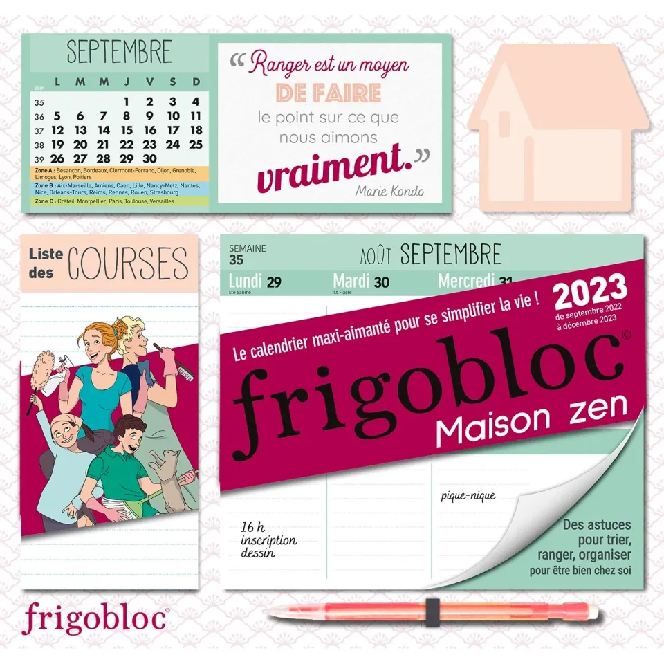 Frigobloc Maison Zen calendrier hebdomadaire aimanté