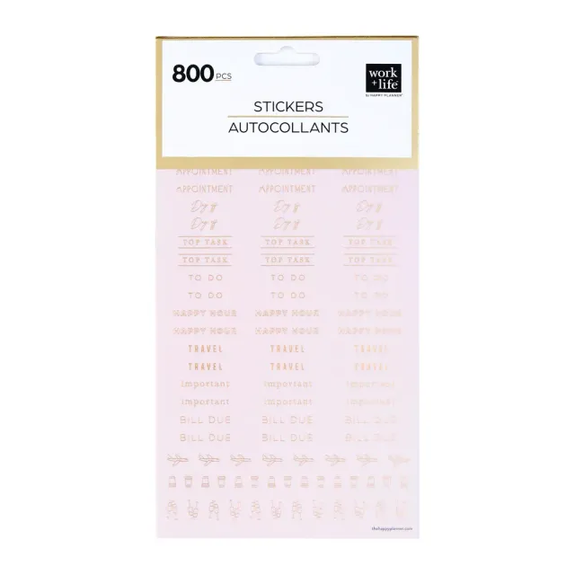 Happy Planner Work + Life Ivory stickers 8 feuilles rappel doré