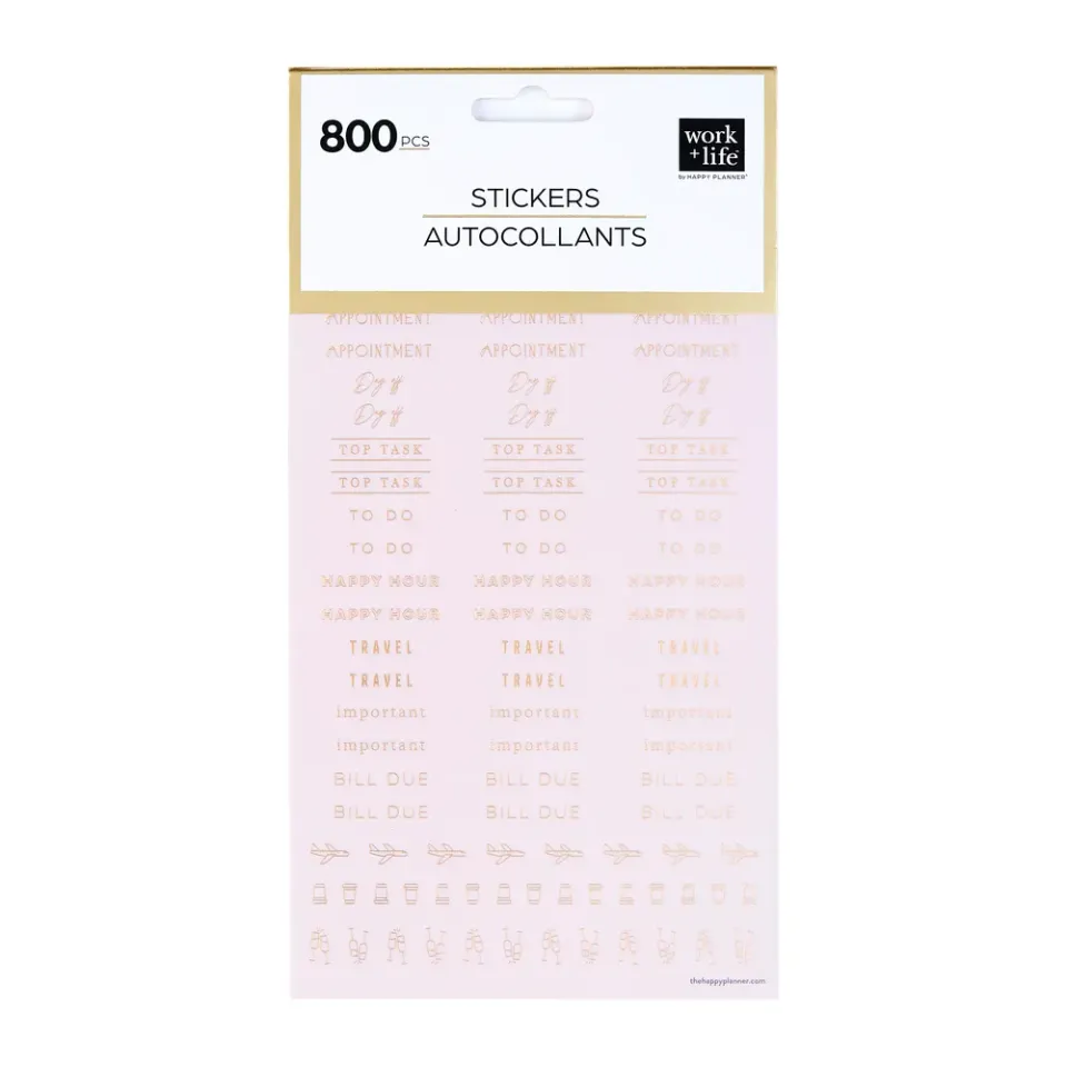 Happy Planner Work + Life Ivory stickers 8 feuilles rappel doré