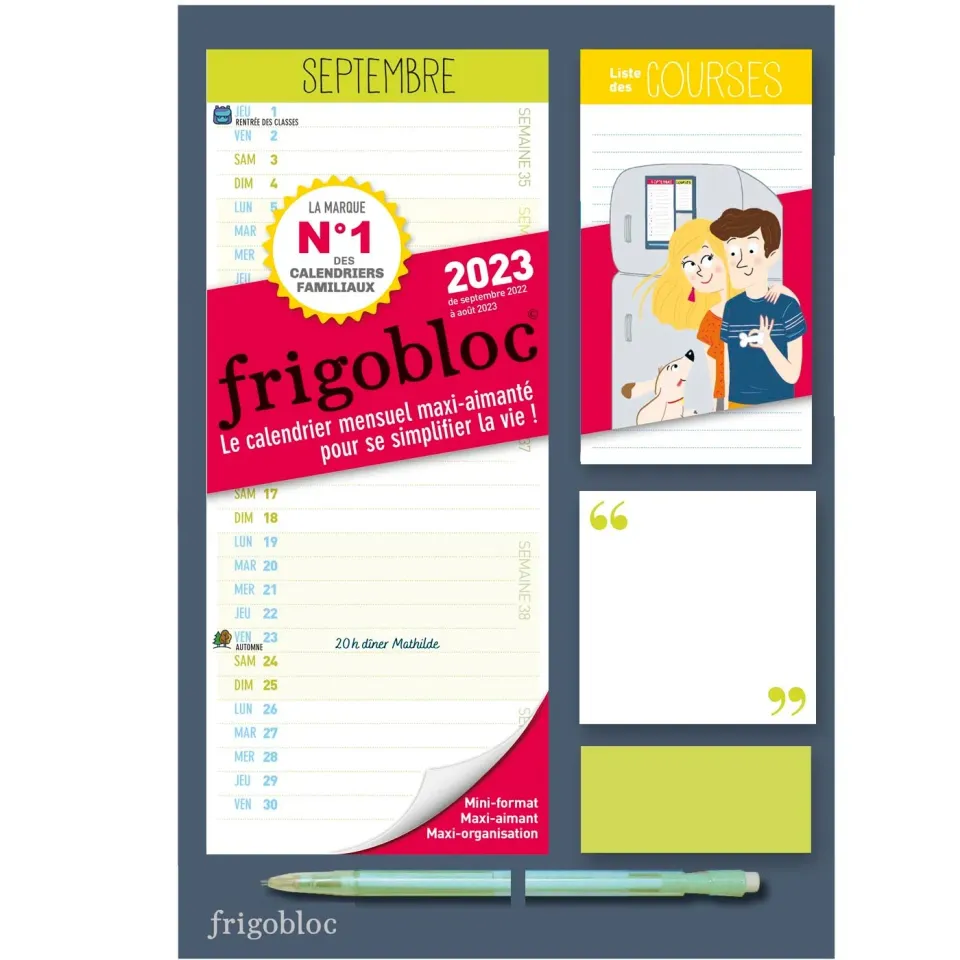 Frigobloc Mini mensuel sept 2022-août 2023 calendrier frigo