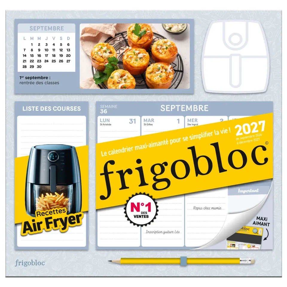 Frigobloc Air Fryer 2027 calendrier familial frigo semaine