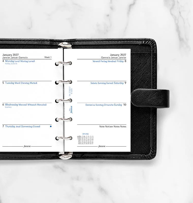 Filofax Mini recharge agenda semainier 2027 multilingue