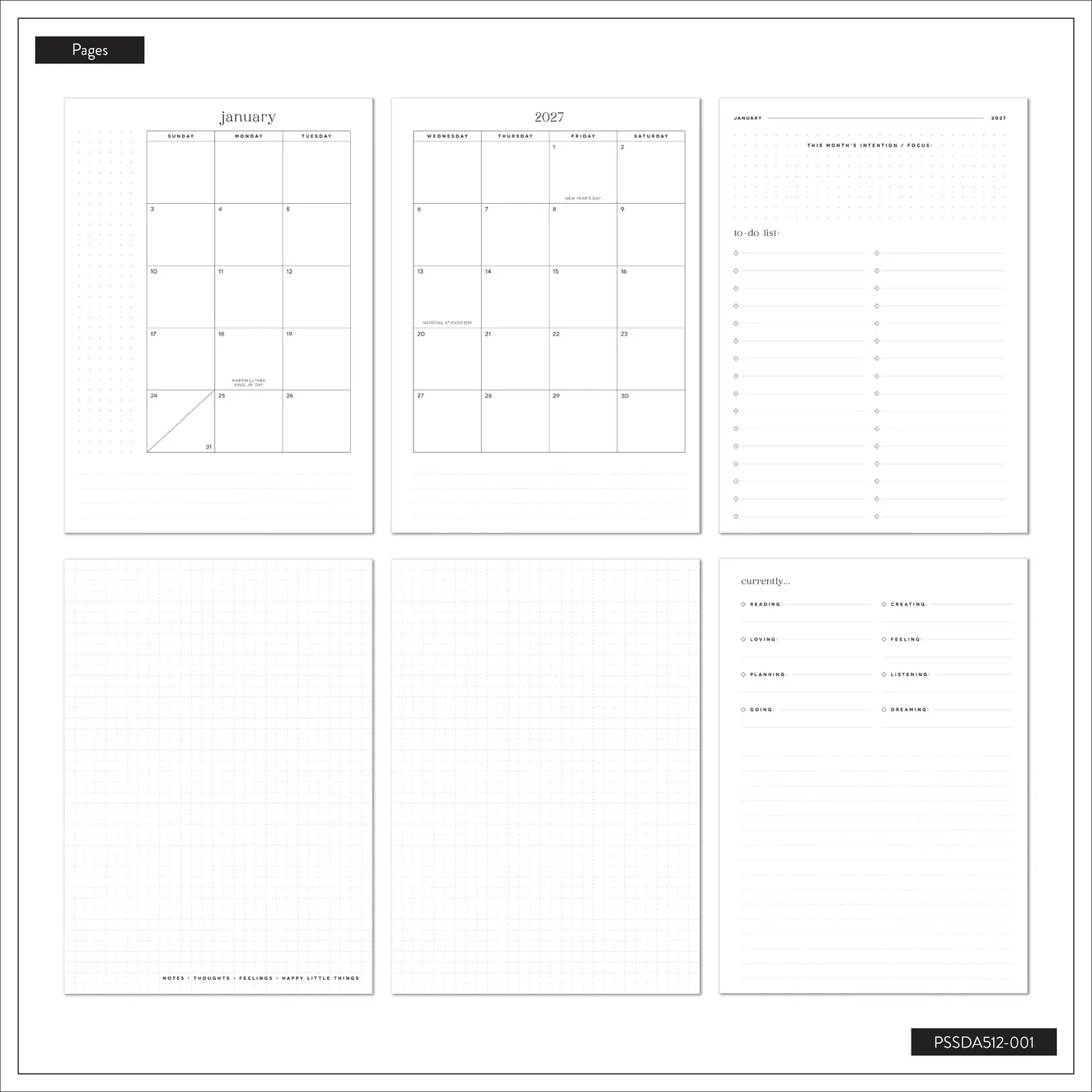 Happy Planner Folio Modern Tones recharge mensuelle 2027 A5