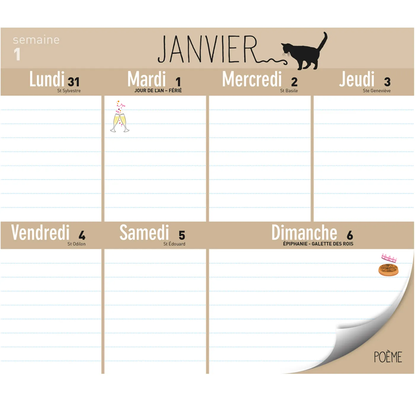 Frigobloc Chats 2020 calendrier familial aimanté mois semaine