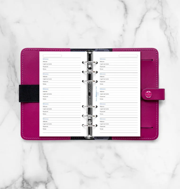 Filofax Personal recharge papier mots de passe