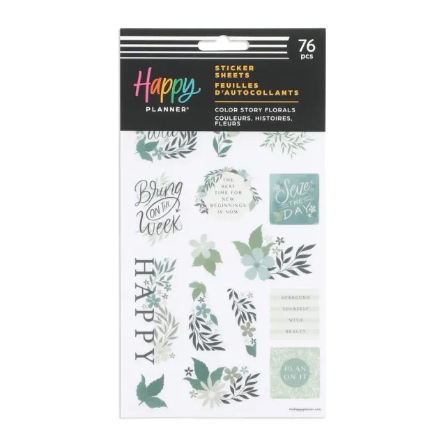 Happy Planner Floral Color Story stickers 5 feuilles floral 76 pcs