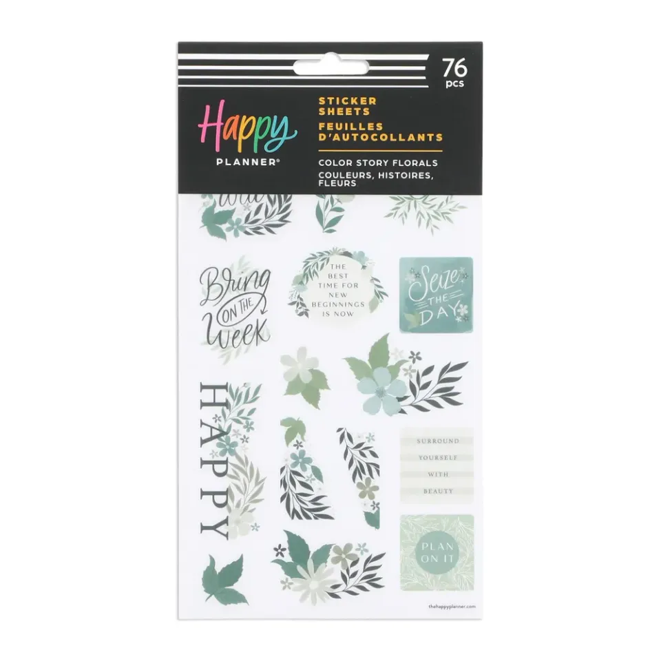 Happy Planner Floral Color Story stickers 5 feuilles floral 76 pcs