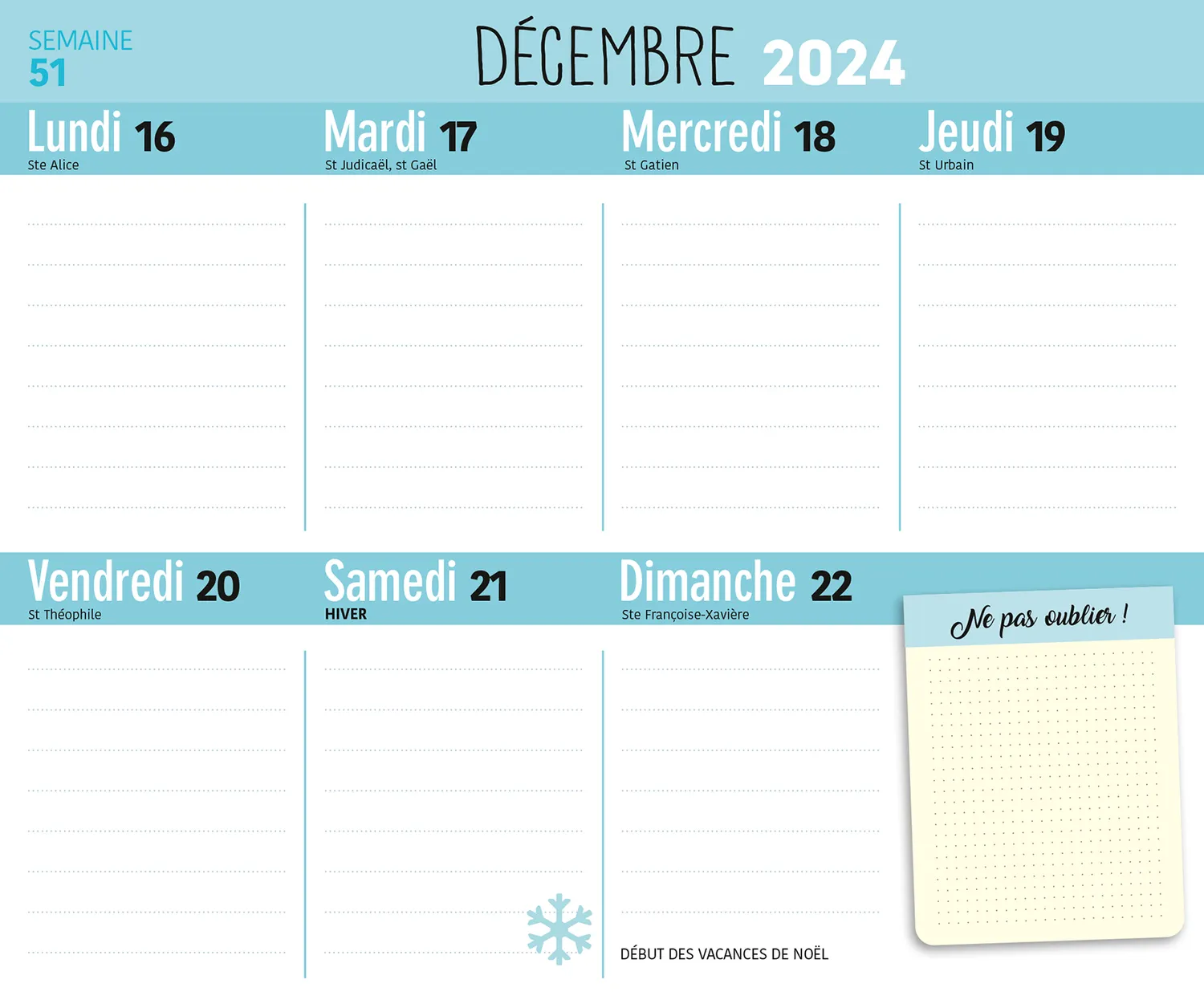Frigobloc Hebdomadaire Robot cuiseur calendrier 2025 sept.2024-déc.25