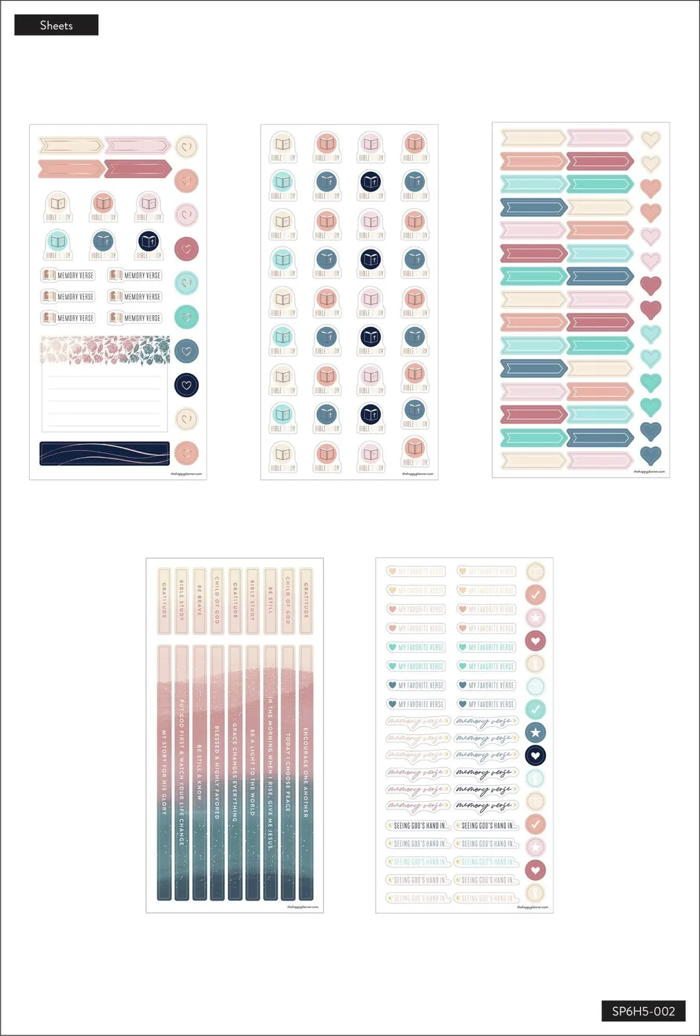 Happy Planner Faith autocollants journaling 5 feuilles 179 pièces