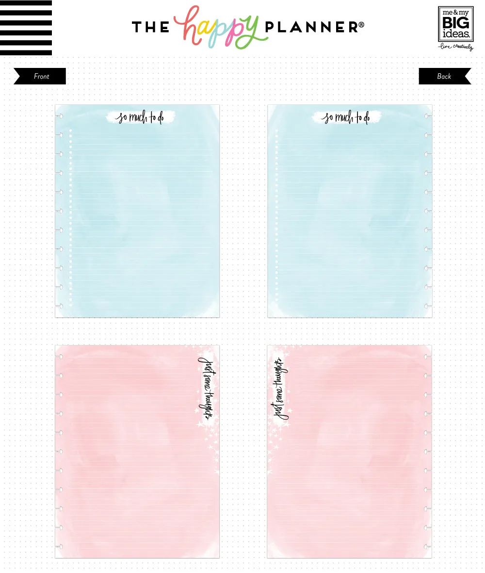 Happy Planner Watercolor Big recharge papier 40 feuilles ligné