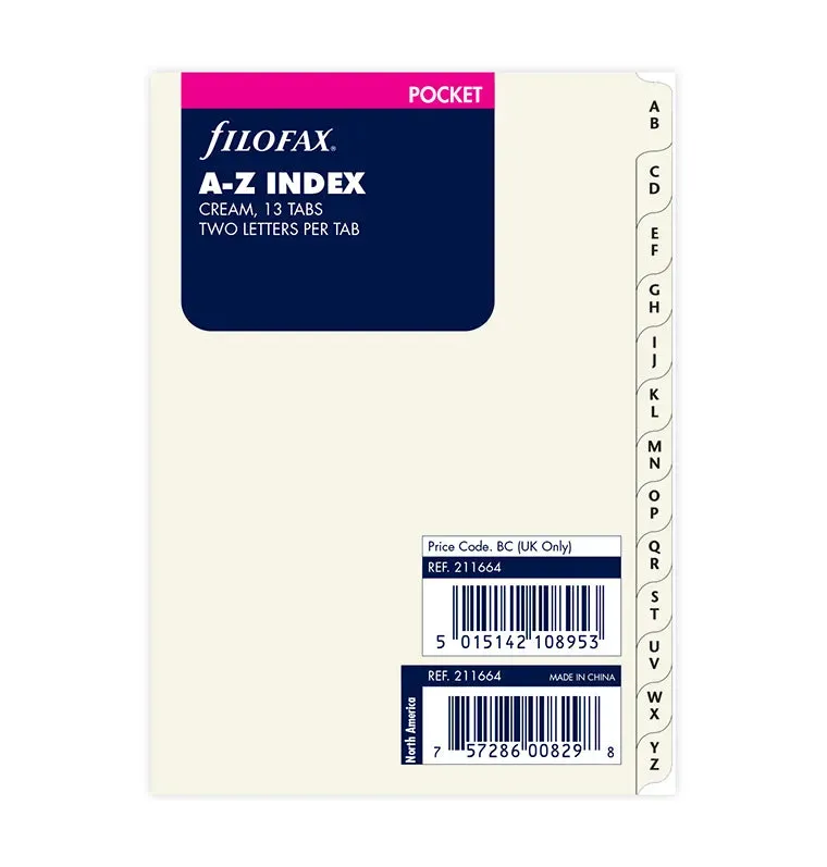 Filofax Pocket intercalaires A-Z crème 2 lettres