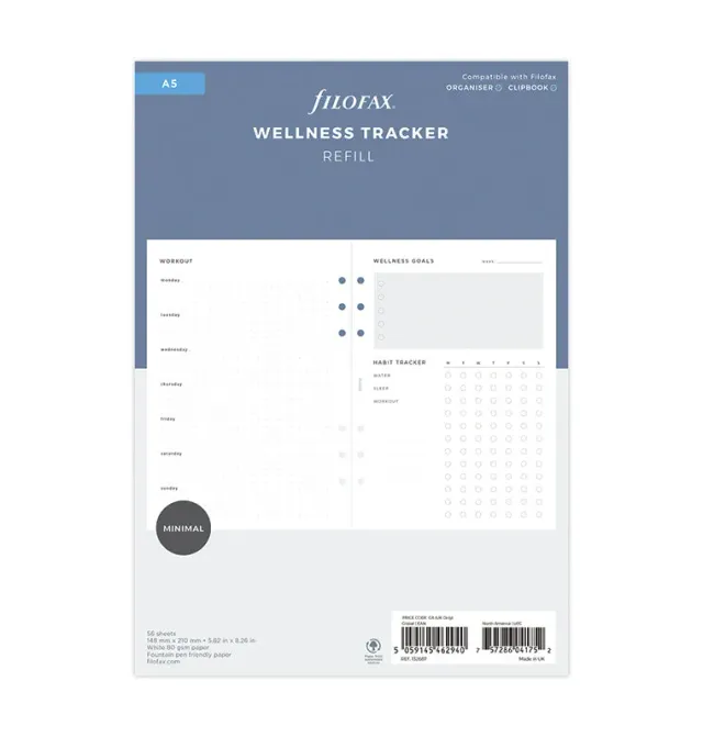 Filofax A5 recharge wellness tracker 56 feuilles