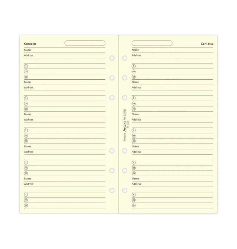 Filofax Personal recharge carnet d'adresses crème 20 feuilles