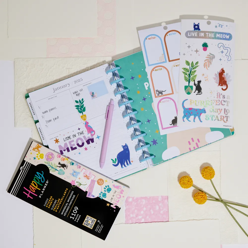 Happy Planner Whimsical Whiskers stickers chats 30 feuilles