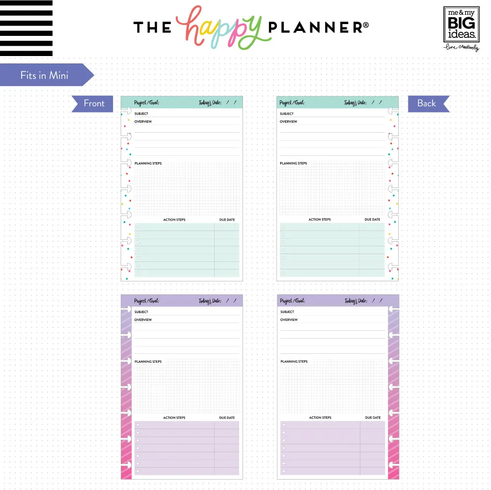 Happy Planner Project papier recharge Mini 40 feuilles