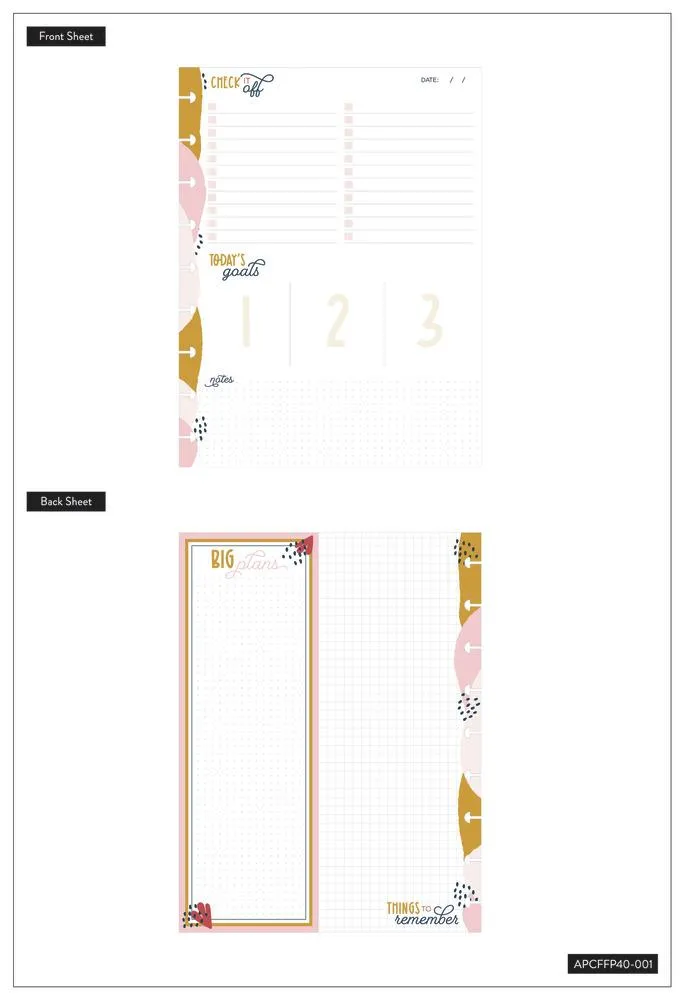 Happy Planner recharge papier plié checklist notes 40 feuilles