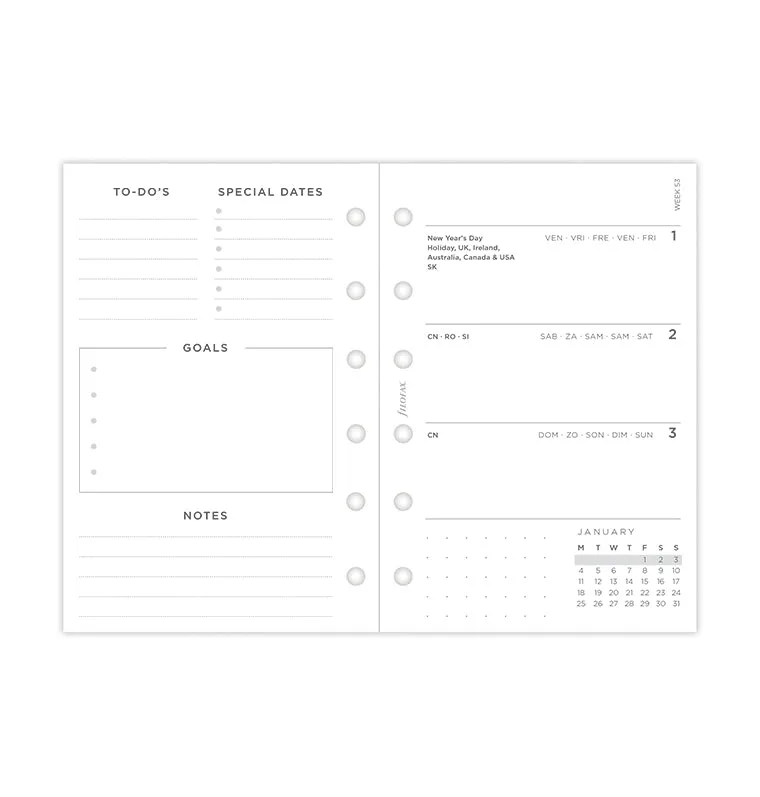 Filofax Minimal recharge hebdo Pocket 2027 blanche