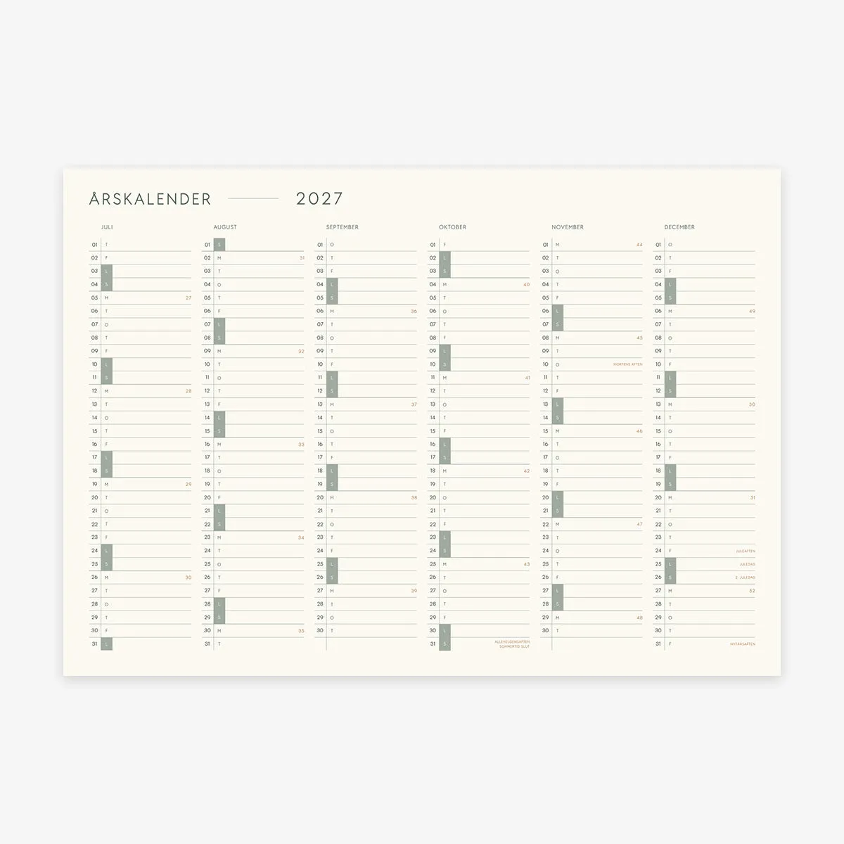 Kartotek Kalender 2027 calendrier mural A3 danois