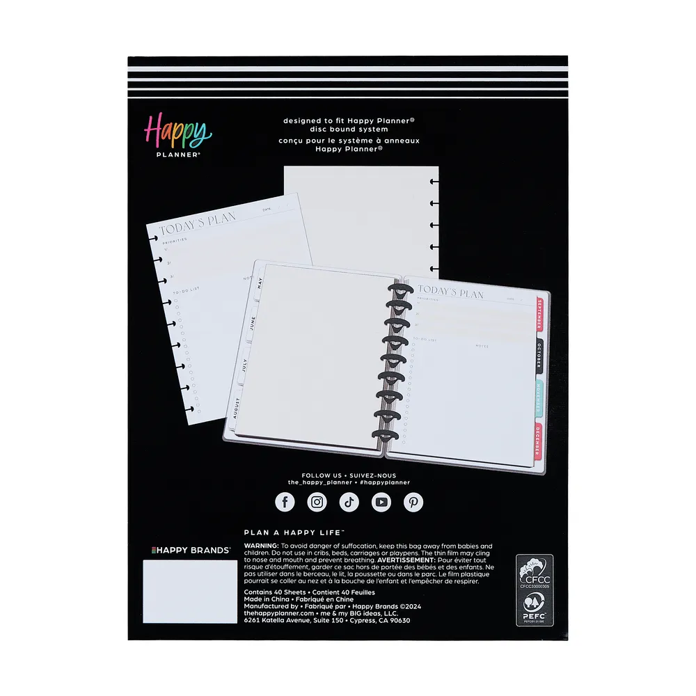 Happy Planner Neutral Chic Classic papier recharge 40 feuilles dashboard