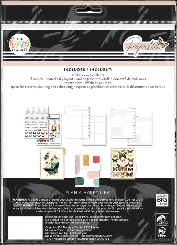 Happy Planner Papillon extension Classic pages jour non datées