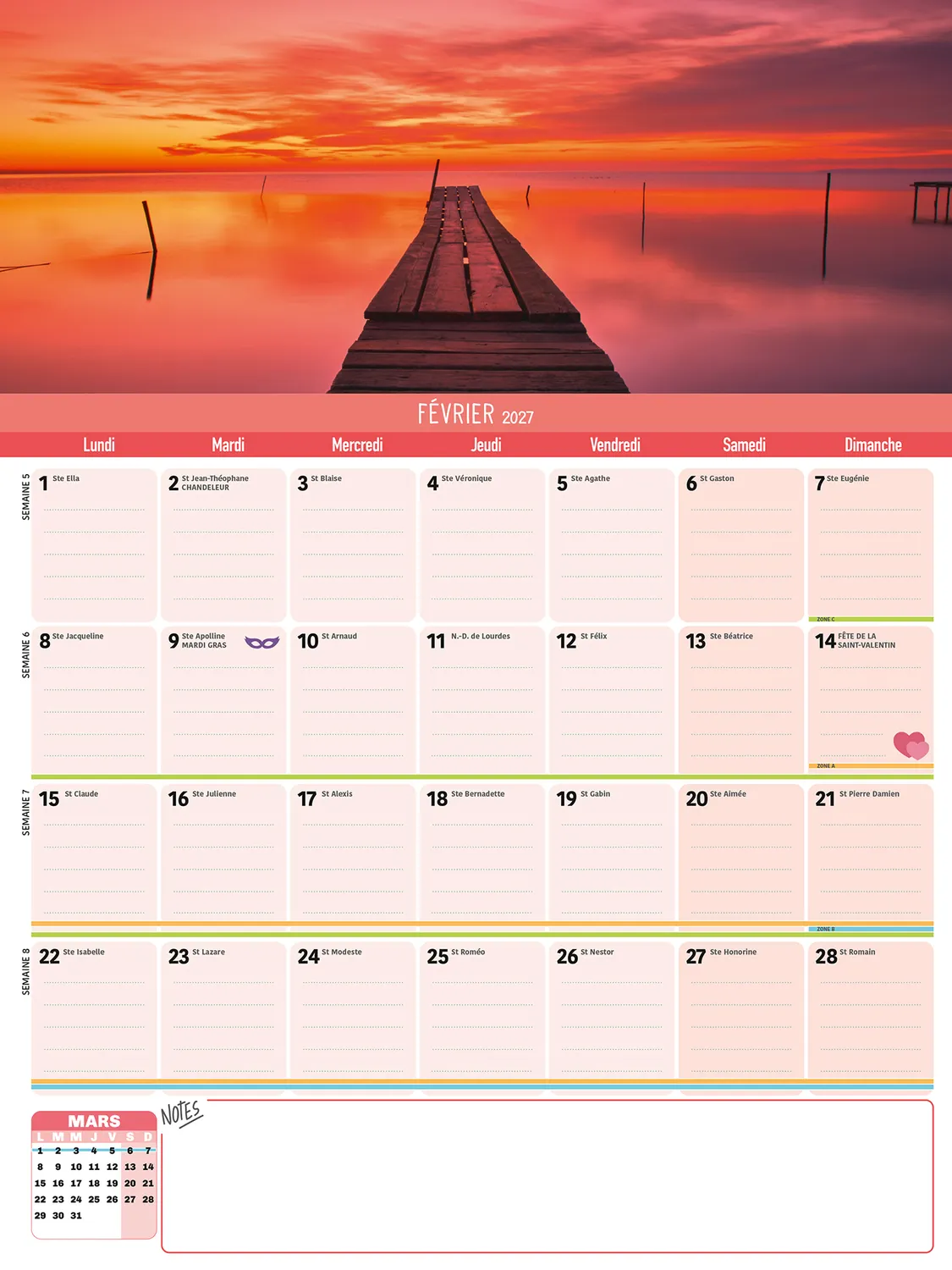 Frigobloc Mensuel Année zen calendrier familial sept 2026-déc 2027