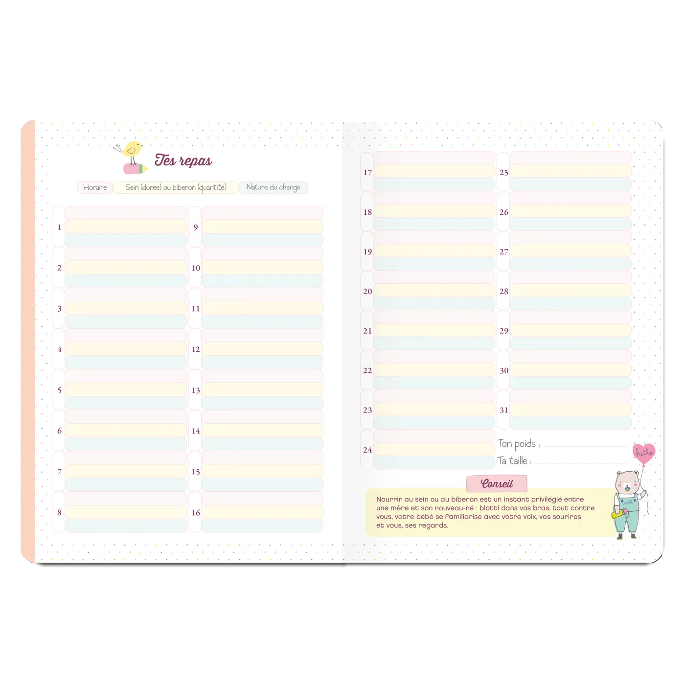 Corolle Journal jeune maman carnet bébé 160 pages élastique