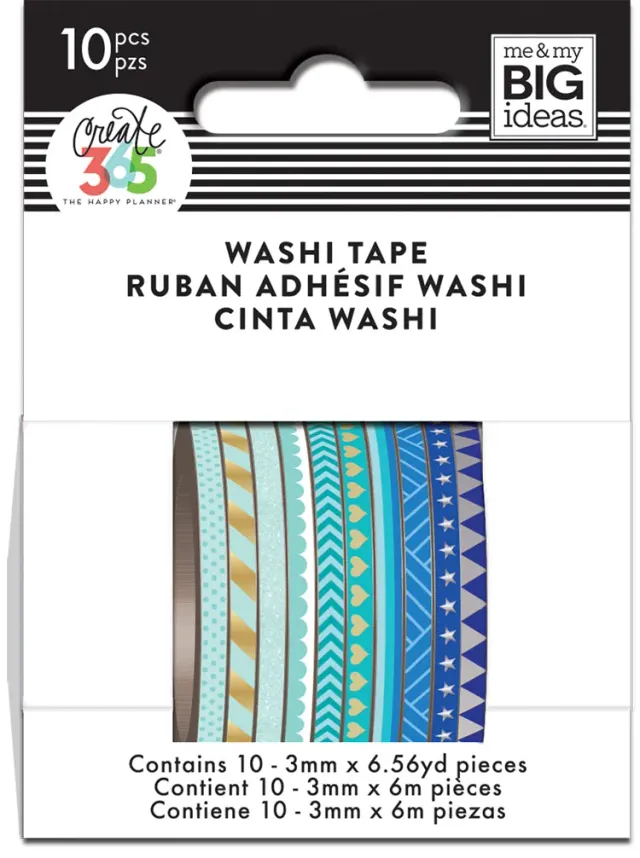 Happy Planner Blue Hues washi tape fin bleu 10 rouleaux