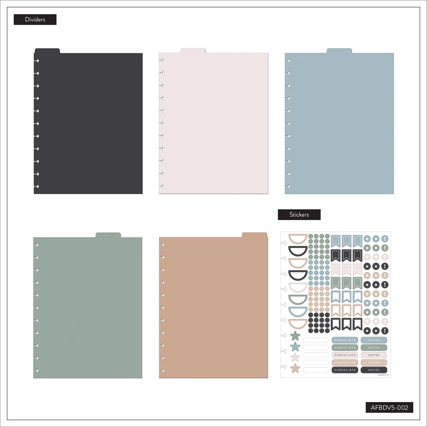 Happy Planner Neutrals intercalaires Big plastique lot 5 neutre