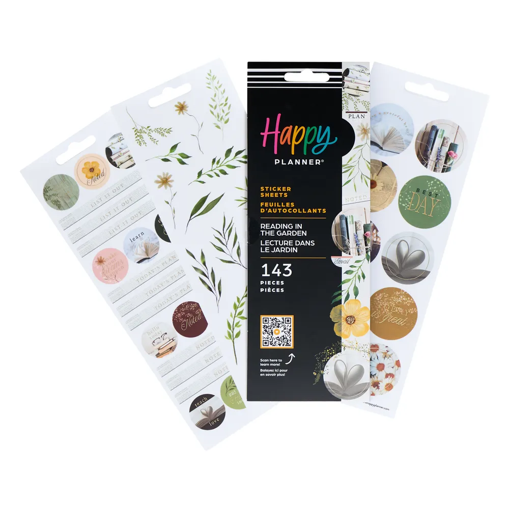Happy Planner Reading in the Garden stickers jardin 8 feuilles