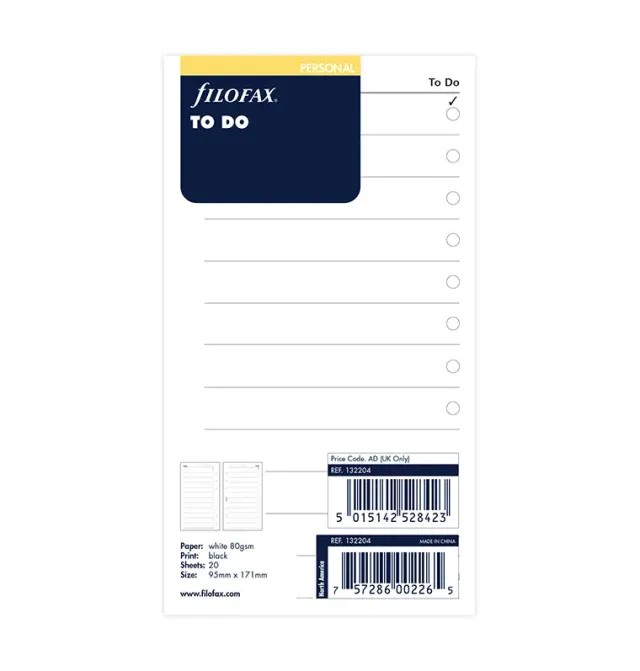 Filofax Classic recharge To Do Personal 20 feuilles