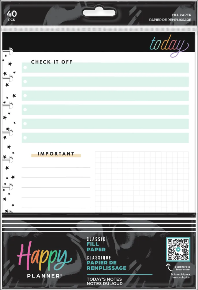 Happy Planner Today's Notes recharge papier Classic 40 feuilles