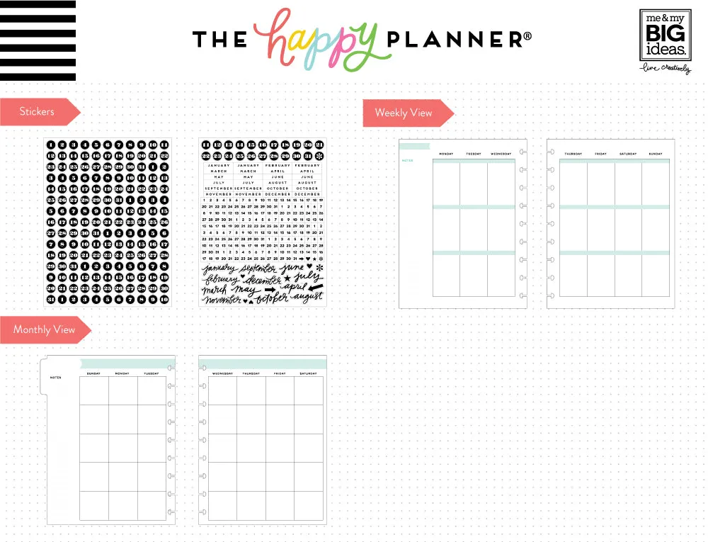 Happy Planner Weekly recharge 6 mois Classic non datée calendaire