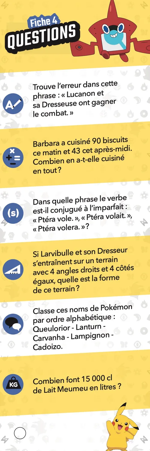 Les Incollables Pokémon Je rentre en CM2 éventail quiz 9/10 ans