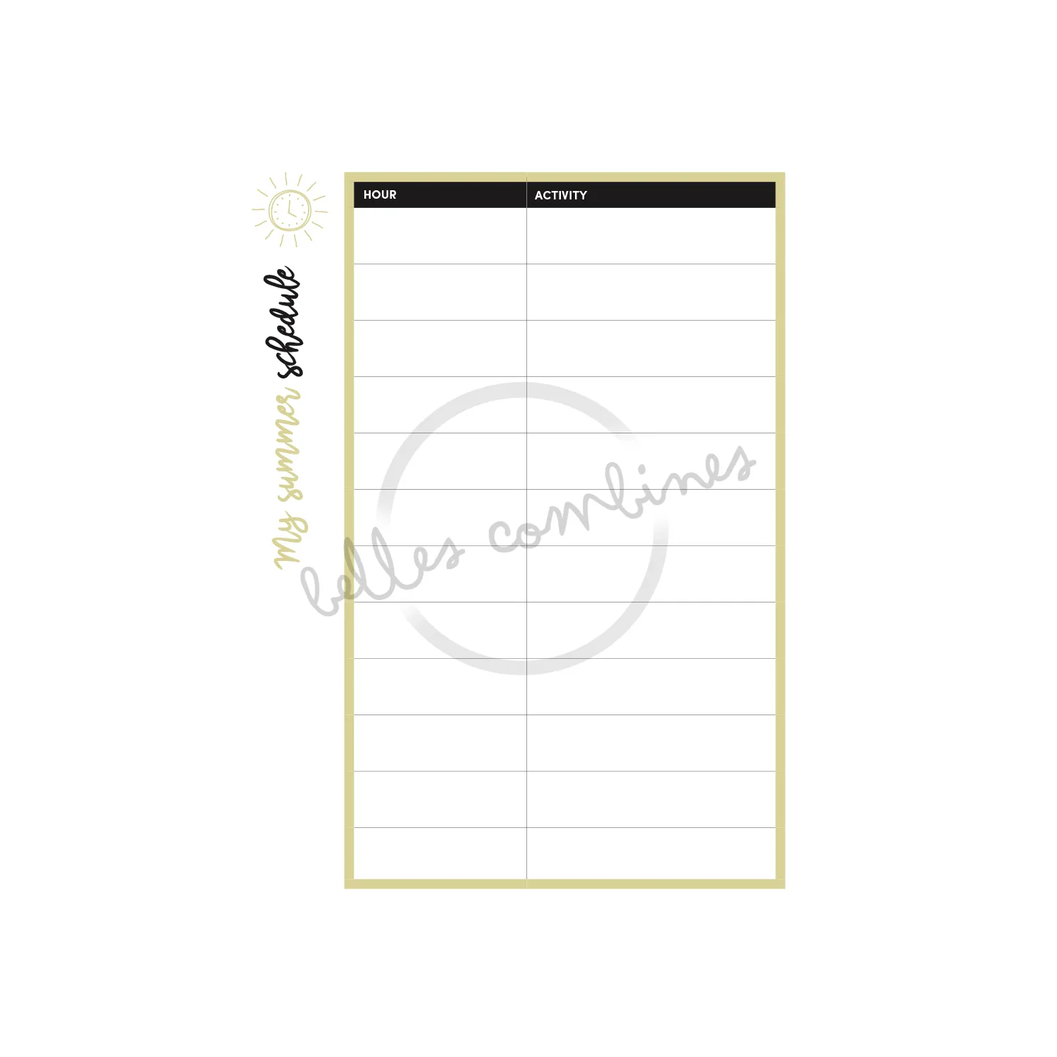 Les Belles Combines Mon horaire estival fiche routine été